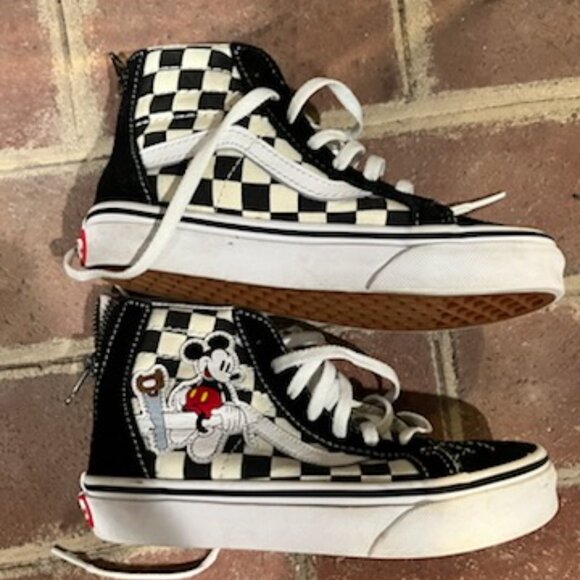 Kids Youth Disney Vans Sk8-Hi Zip Mickey Mouse 90th Anniversary Checkered - Picture 1 of 8